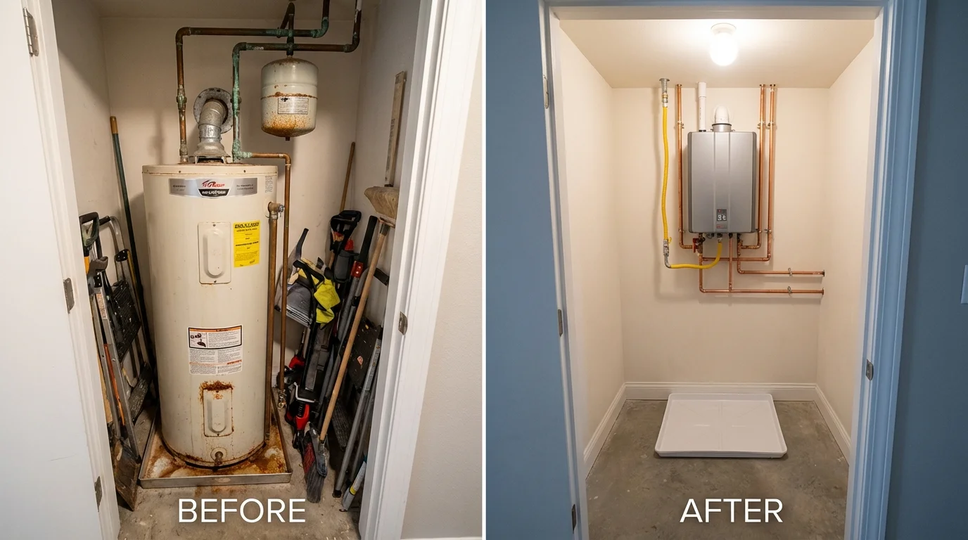 Tank water heater versus wall-mounted tankless unit comparison for Cedar Hill, MO homeowners