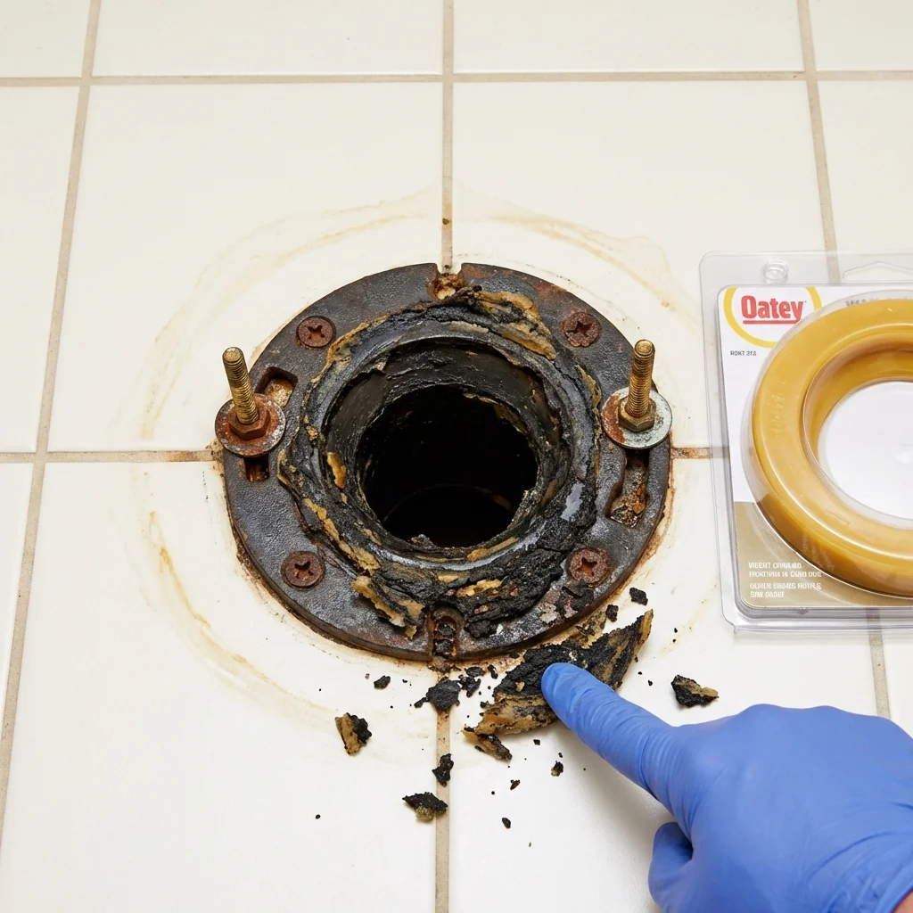 Failed wax ring showing water seepage at the base of a toilet in a Cedar Hill, MO home