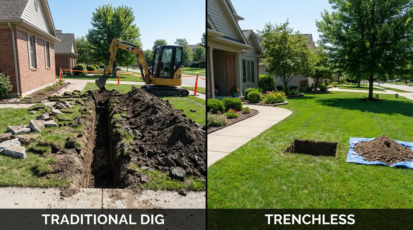 Trenchless sewer repair with minimal yard damage versus traditional excavation in Cedar Hill, MO